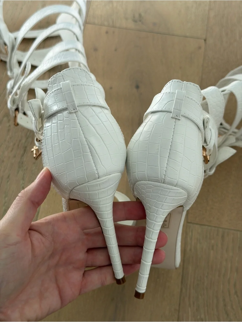 Azalea Wang CHERLLI White Croc Over the Knee Sandals